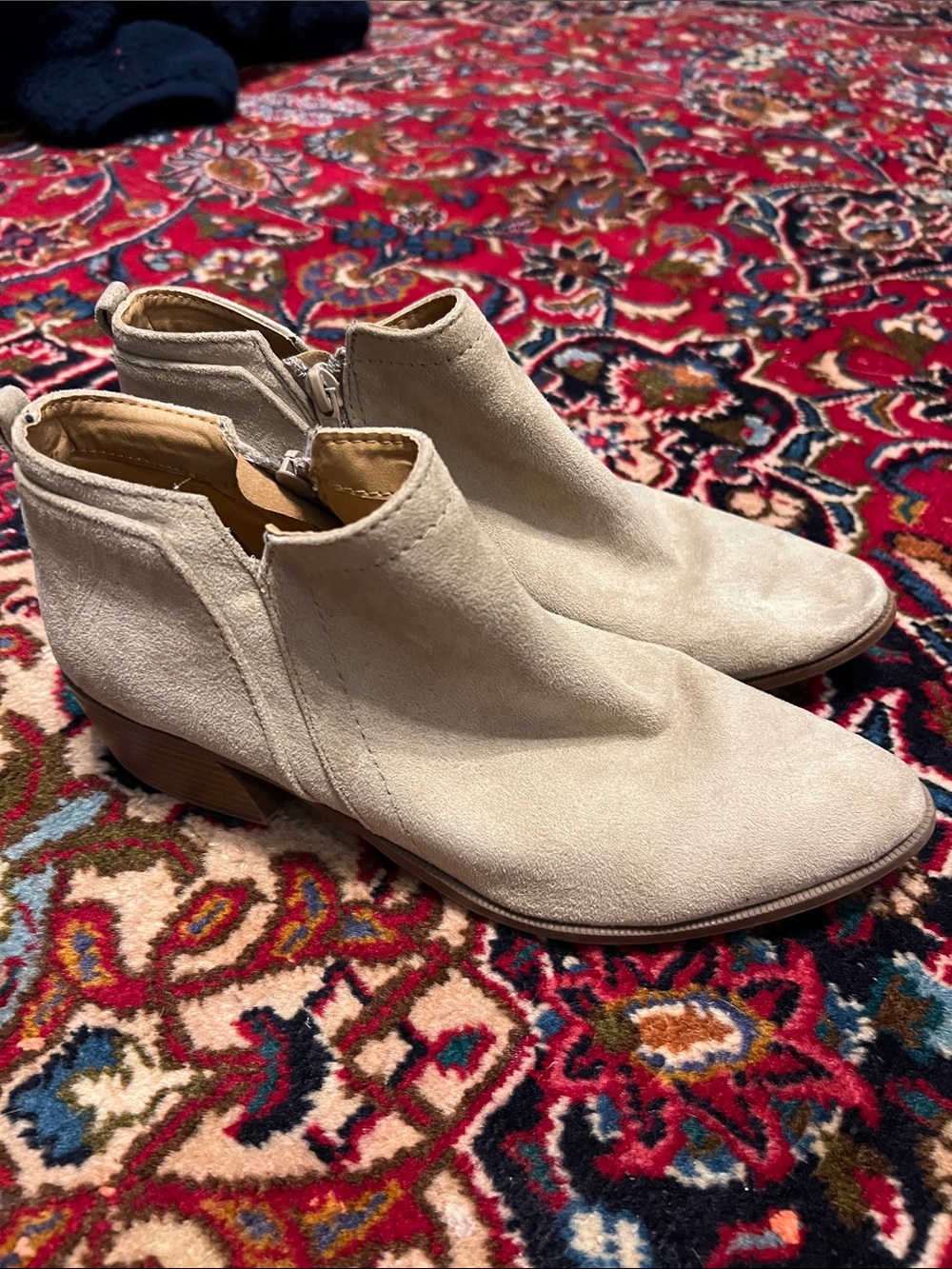 Women's Suede Ankle Booties - Light Beige